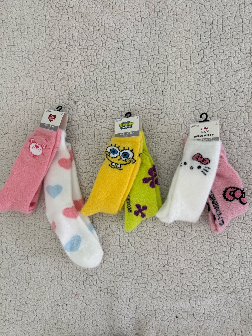 New women’s Sz 4-10 Hello Kitty, SpongeBob Care Bears boot Socks